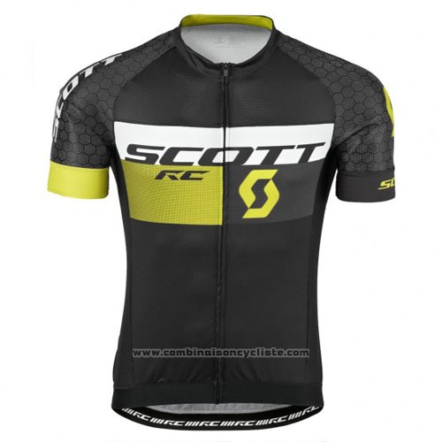 2016 Maillot Cyclisme Scott Noir Jaune Manches Courtes et Cuissard