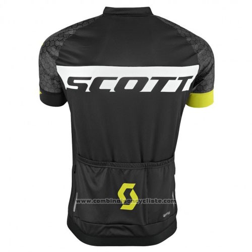 2016 Maillot Cyclisme Scott Noir Jaune Manches Courtes et Cuissard