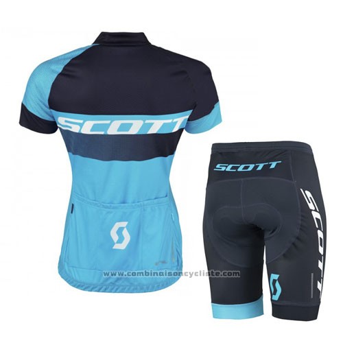 2016 Maillot Cyclisme Scott Noir et Bleu Manches Courtes et Cuissard