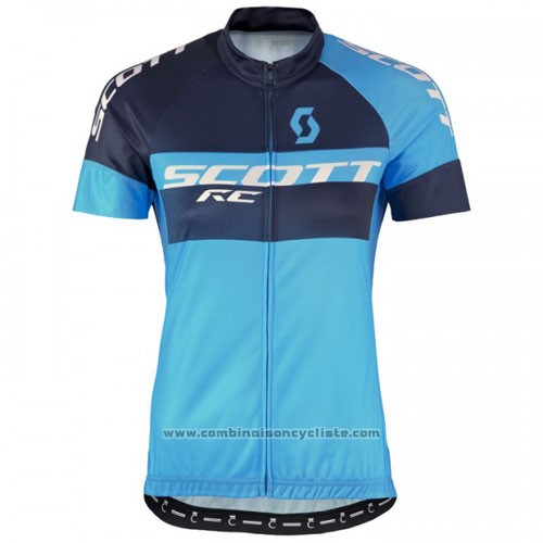 2016 Maillot Cyclisme Scott Noir et Bleu Manches Courtes et Cuissard