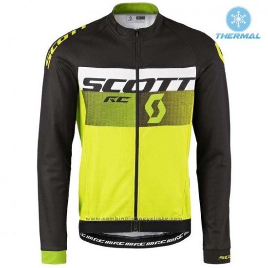 2016 Maillot Cyclisme Scott Noir et Brillant Vert Manches Longues et Cuissard