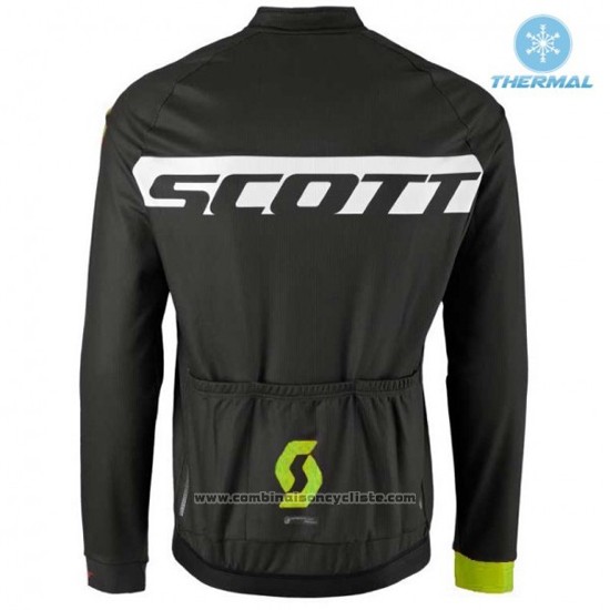 2016 Maillot Cyclisme Scott Noir et Brillant Vert Manches Longues et Cuissard