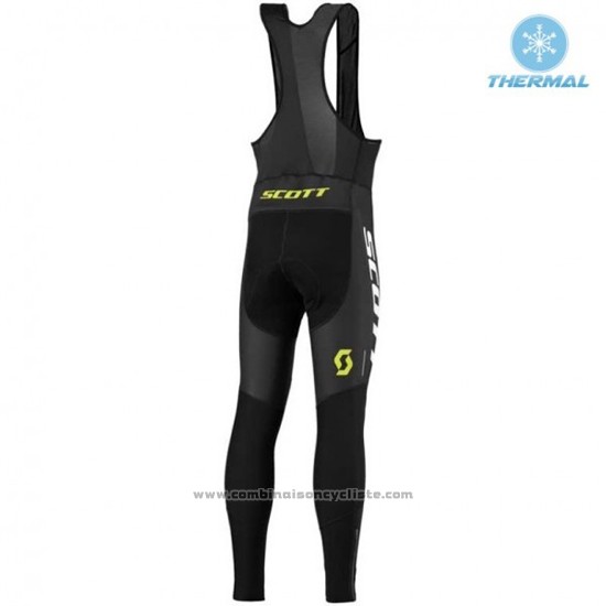 2016 Maillot Cyclisme Scott Noir et Brillant Vert Manches Longues et Cuissard