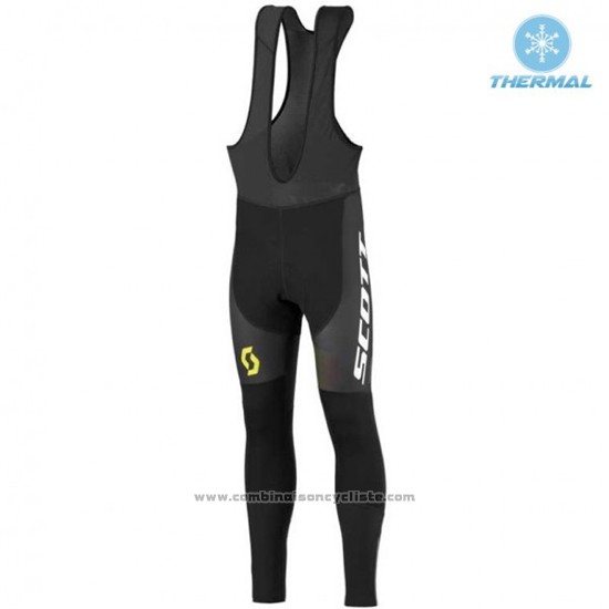 2016 Maillot Cyclisme Scott Noir et Brillant Vert Manches Longues et Cuissard