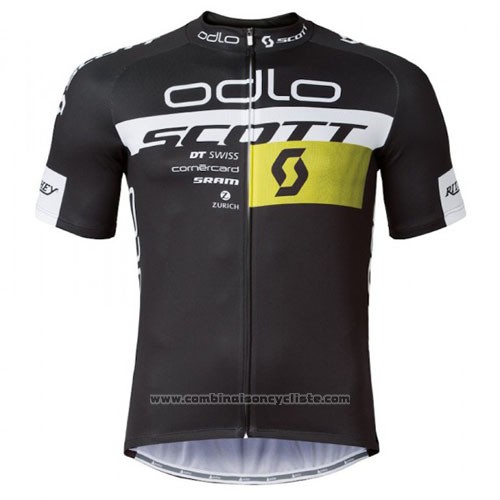 2016 Maillot Cyclisme Scott Noir et Jaune Manches Courtes et Cuissard
