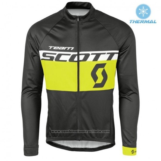 2016 Maillot Cyclisme Scott Noir et Jaune Manches Longues et Cuissard