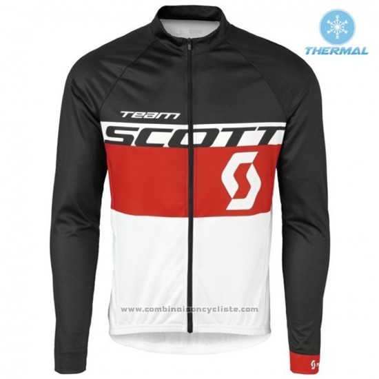2016 Maillot Cyclisme Scott Noir et Rouge Manches Longues et Cuissard