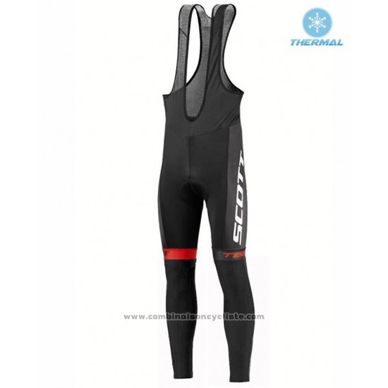 2016 Maillot Cyclisme Scott Noir et Rouge Manches Longues et Cuissard