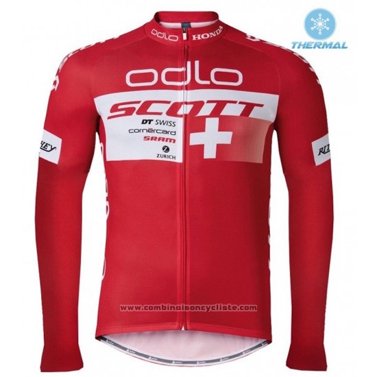 2016 Maillot Cyclisme Scott Rouge et Blanc Manches Longues et Cuissard