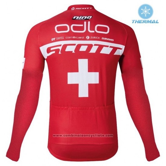 2016 Maillot Cyclisme Scott Rouge et Blanc Manches Longues et Cuissard