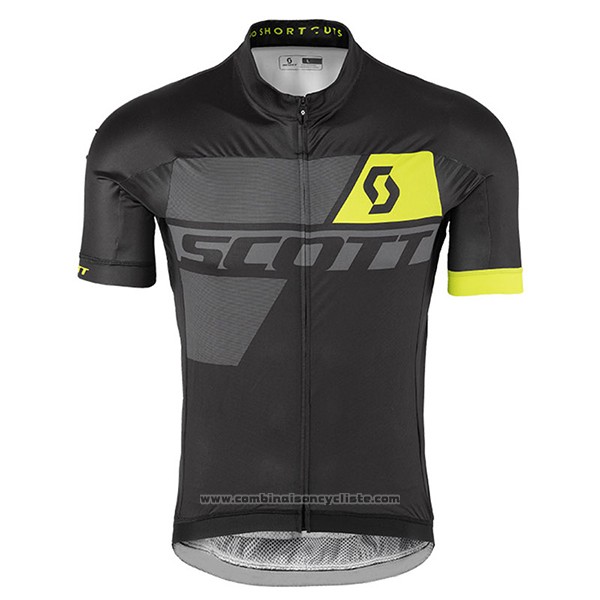 2017 Maillot Cyclisme Scott Jaune et Noir Manches Courtes et Cuissard
