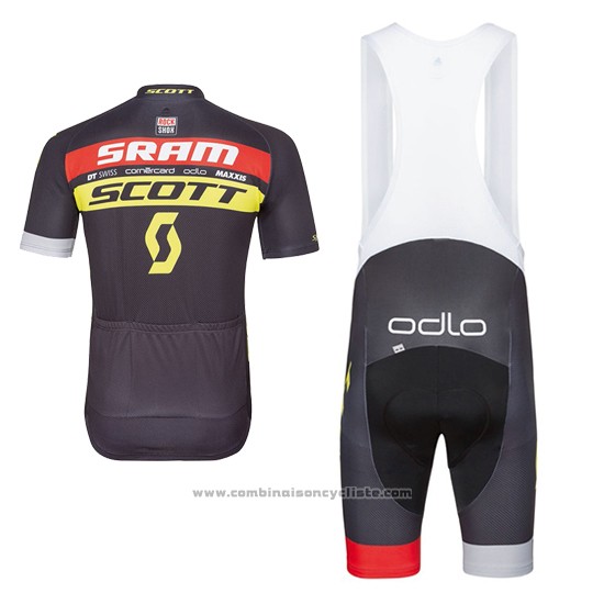 2017 Maillot Cyclisme Scott Noir Jaune Manches Courtes et Cuissard