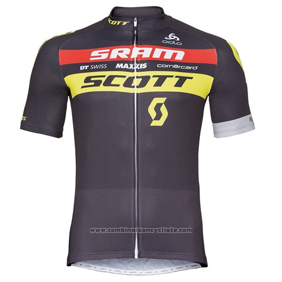 2017 Maillot Cyclisme Scott Noir Jaune Manches Courtes et Cuissard
