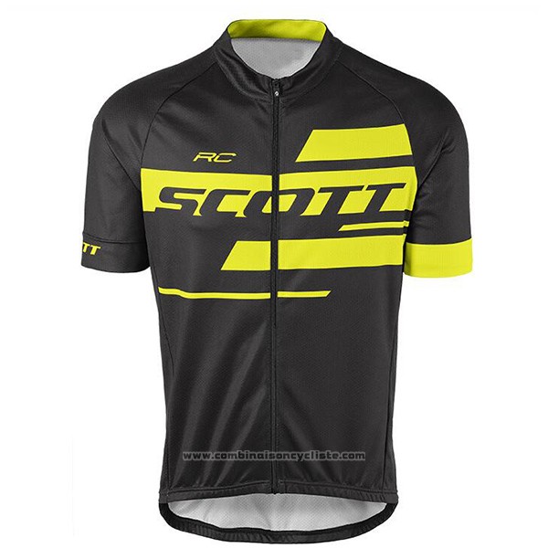 2017 Maillot Cyclisme Scott Noir et Jaune Manches Courtes et Cuissard