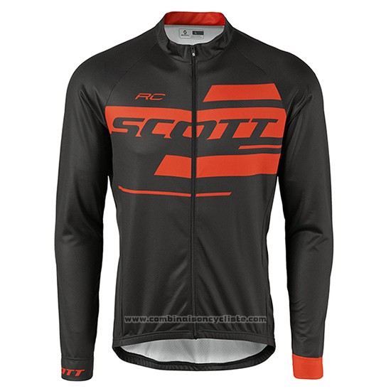 2017 Maillot Cyclisme Scott Noir et Orange Manches Longues et Cuissard