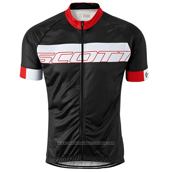 2017 Maillot Cyclisme Scott Noir et Rouge Manches Courtes et Cuissard
