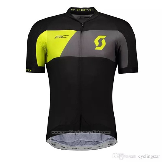 2018 Maillot Cyclisme Scott Noir Jaune Manches Courtes et Cuissard