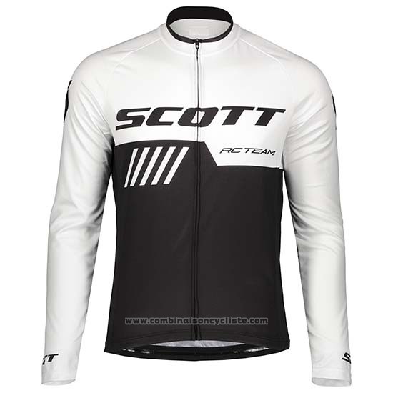 2019 Maillot Cyclisme Scott Noir Blanc Manches Longues et Cuissard