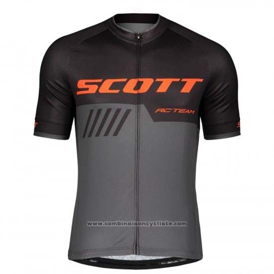2019 Maillot Cyclisme Scott Noir Gris Manches Courtes et Cuissard
