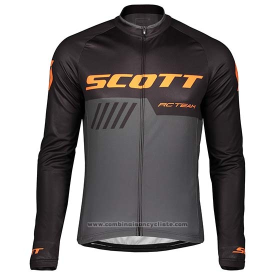 2019 Maillot Cyclisme Scott Noir Gris Manches Longues et Cuissard