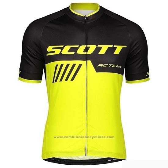 2019 Maillot Cyclisme Scott Noir Jaune Manches Courtes et Cuissard