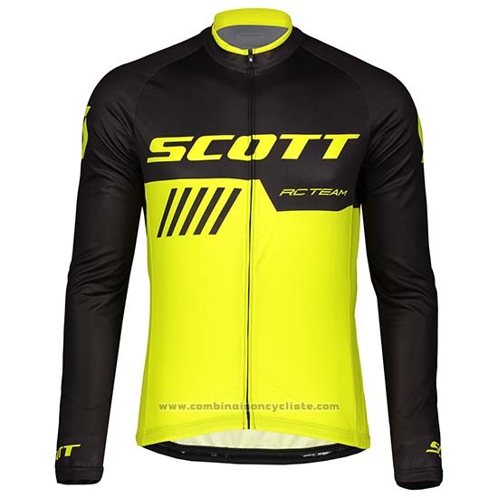 2019 Maillot Cyclisme Scott Noir Jaune Manches Longues et Cuissard