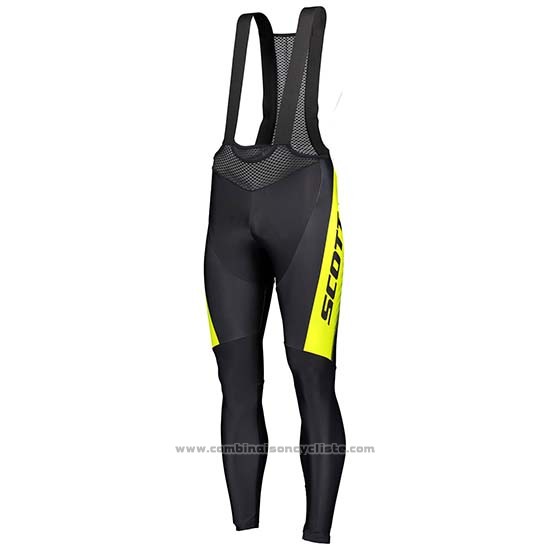 2019 Maillot Cyclisme Scott Noir Jaune Manches Longues et Cuissard