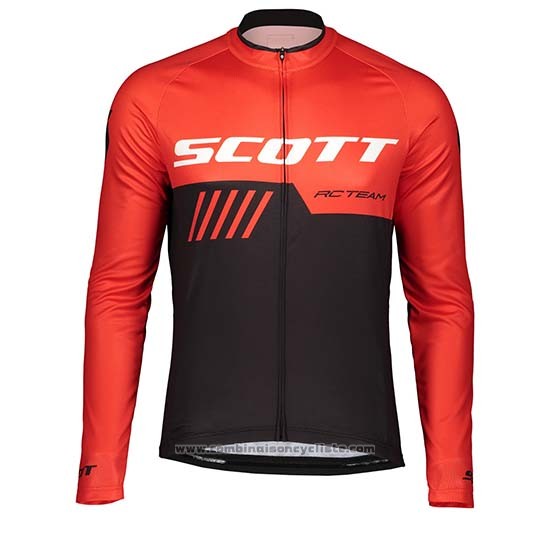 2019 Maillot Cyclisme Scott Noir Rouge Manches Longues et Cuissard