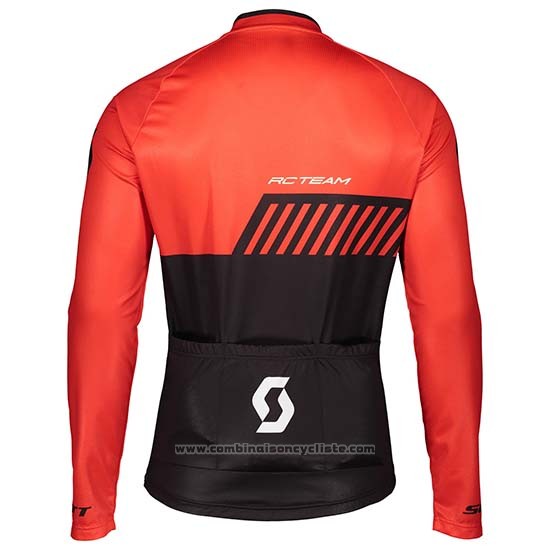 2019 Maillot Cyclisme Scott Noir Rouge Manches Longues et Cuissard