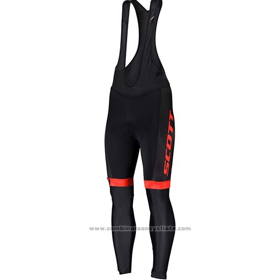 2019 Maillot Cyclisme Scott Noir Rouge Manches Longues et Cuissard