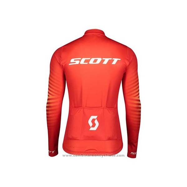 2020 Maillot Cyclisme Scott Rouge Blanc Manches Longues et Cuissard