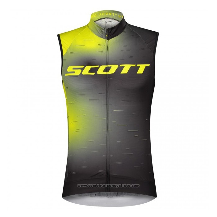 2021 Gilet Coupe-Vent Scott Noir Jaune Manches Courtes et Cuissard