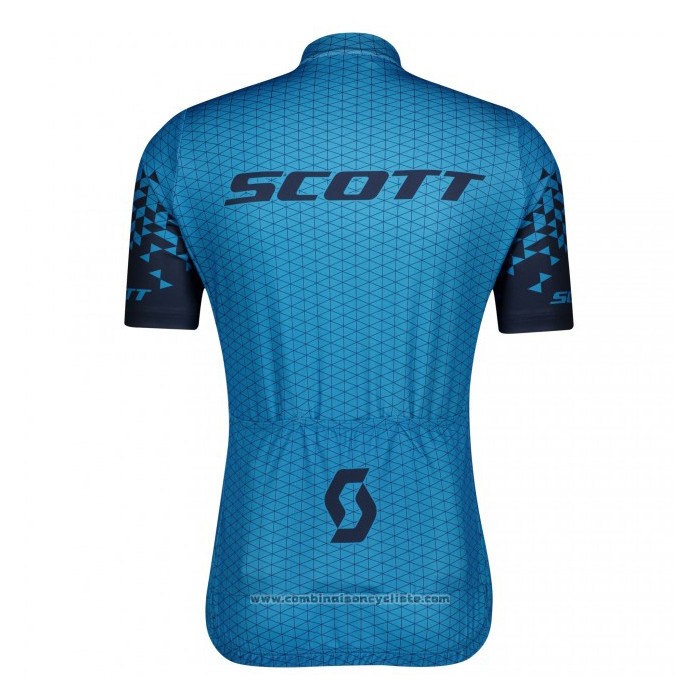 2021 Maillot Cyclisme Scott Bleu Manches Courtes et Cuissard