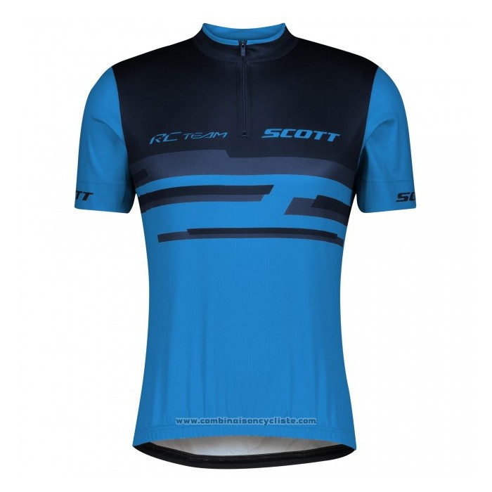 2021 Maillot Cyclisme Scott Bleu Noir Manches Courtes et Cuissard