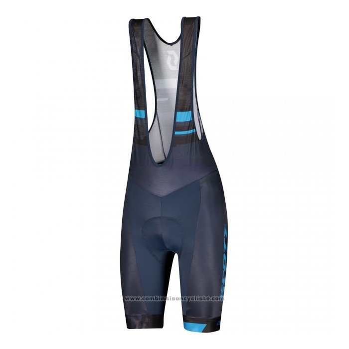 2021 Maillot Cyclisme Scott Bleu Noir Manches Courtes et Cuissard