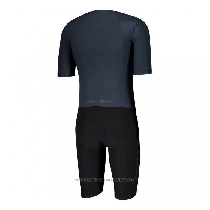 2021 Maillot Cyclisme Scott Fonce Bleu Manches Courtes et Cuissard