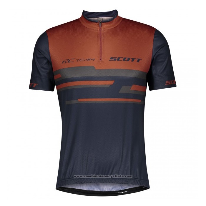 2021 Maillot Cyclisme Scott Fonce Bleu Orange Manches Courtes et Cuissard