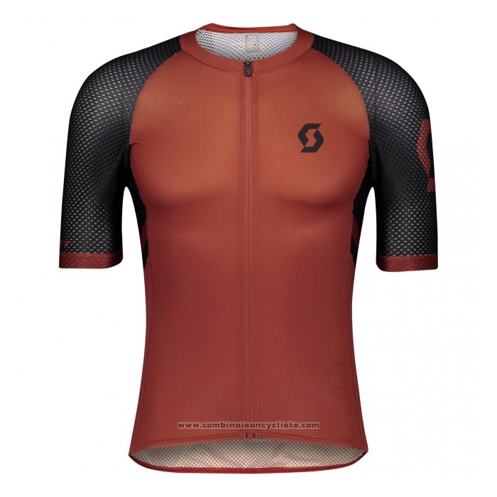 2021 Maillot Cyclisme Scott Fonce Orange Manches Courtes et Cuissard