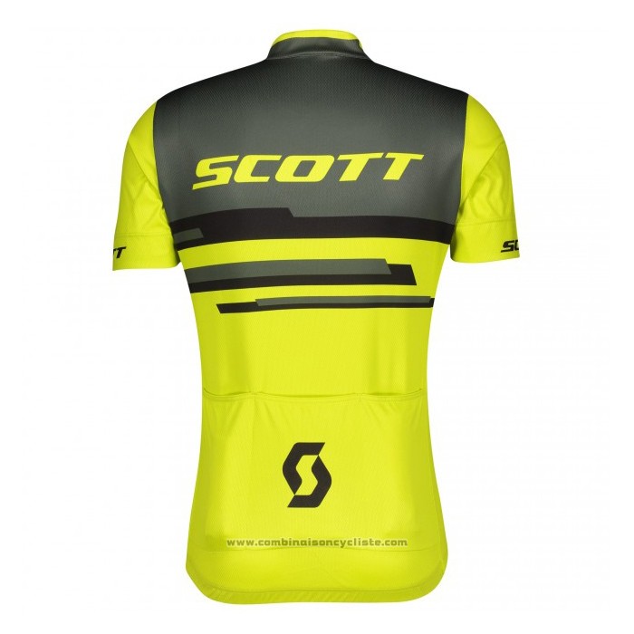 2021 Maillot Cyclisme Scott Gris Jaune Manches Courtes et Cuissard