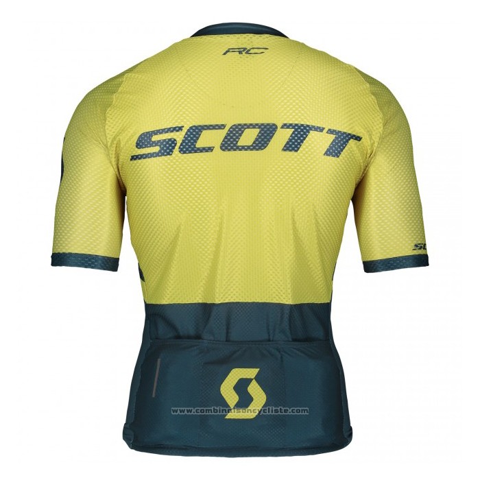 2021 Maillot Cyclisme Scott Jaune Fonce Bleu Manches Courtes et Cuissard