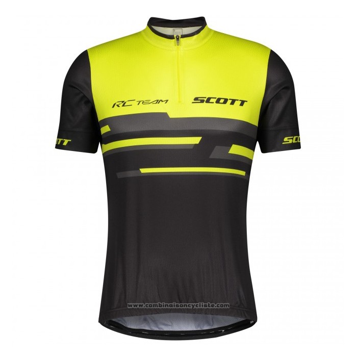 2021 Maillot Cyclisme Scott Jaune Noir Manches Courtes et Cuissard