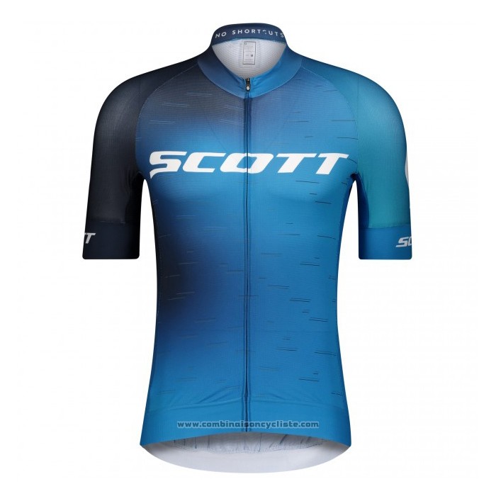 2021 Maillot Cyclisme Scott Noir Bleu Manches Courtes et Cuissard
