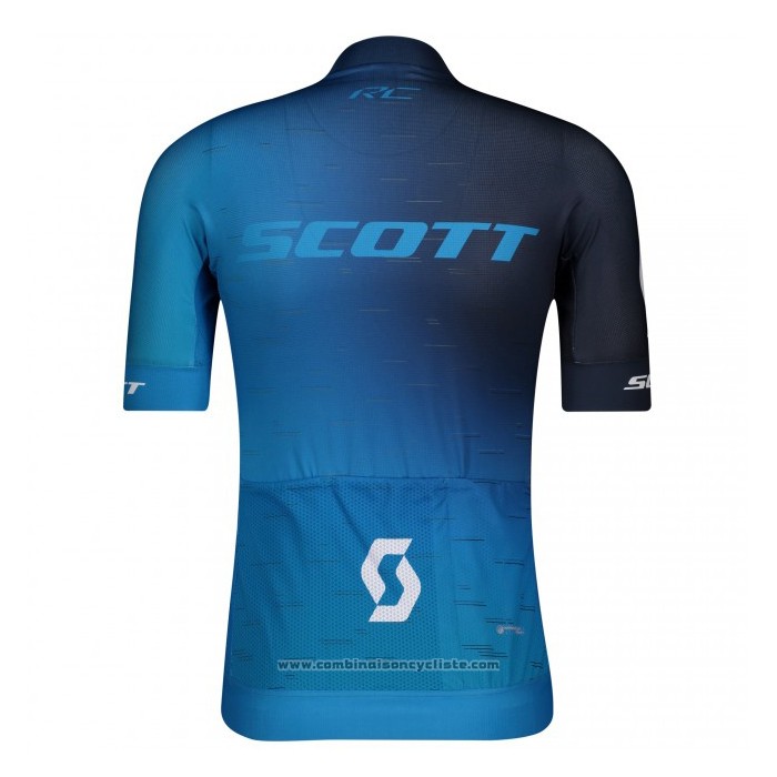2021 Maillot Cyclisme Scott Noir Bleu Manches Courtes et Cuissard
