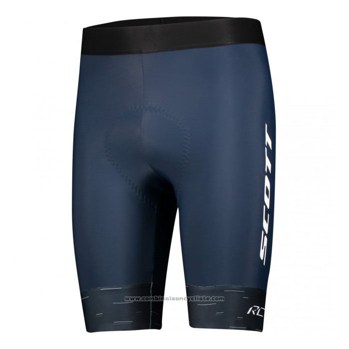2021 Maillot Cyclisme Scott Noir Bleu Manches Courtes et Cuissard
