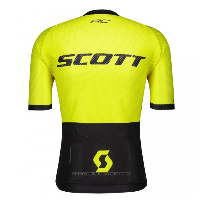 2021 Maillot Cyclisme Scott Noir Jaune Manches Courtes et Cuissard