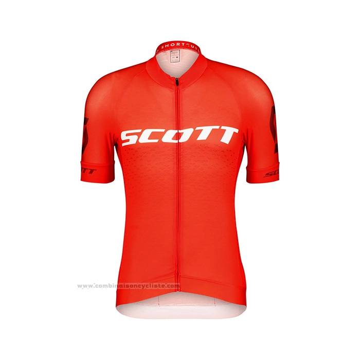 2022 Maillot Cyclisme Scott Rouge Blanc Manches Courtes et Cuissard