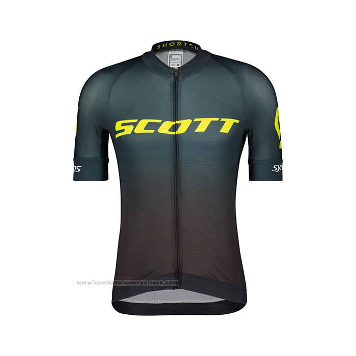 2022 Maillot Cyclisme Scott Vert Marron Manches Courtes et Cuissard