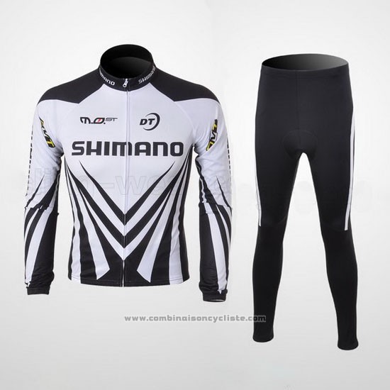 2010 Maillot Cyclisme Shimano Blanc et Noir Manches Longues et Cuissard