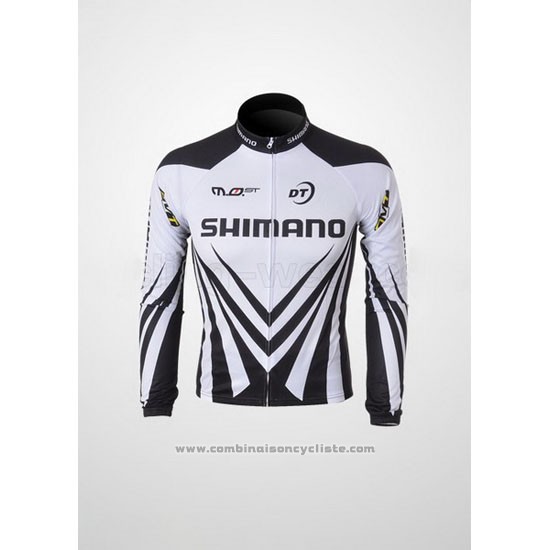 2010 Maillot Cyclisme Shimano Blanc et Noir Manches Longues et Cuissard