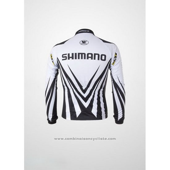 2010 Maillot Cyclisme Shimano Blanc et Noir Manches Longues et Cuissard